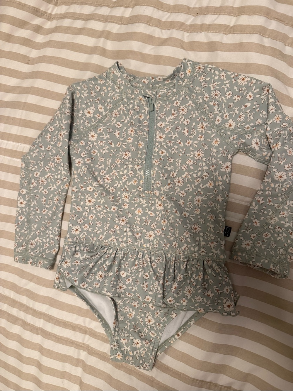 Girls Sage Green Floral Long-Sleeve Rashguard One-Piece